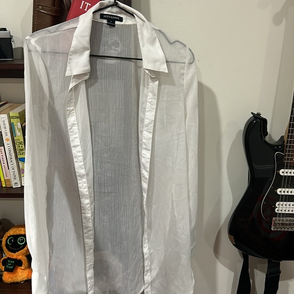 Tops - Semi sheer white button up/ beach coverup
